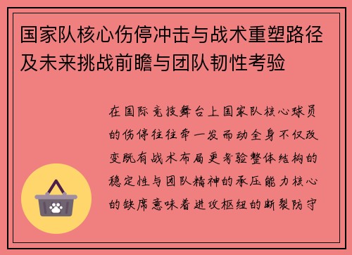国家队核心伤停冲击与战术重塑路径及未来挑战前瞻与团队韧性考验